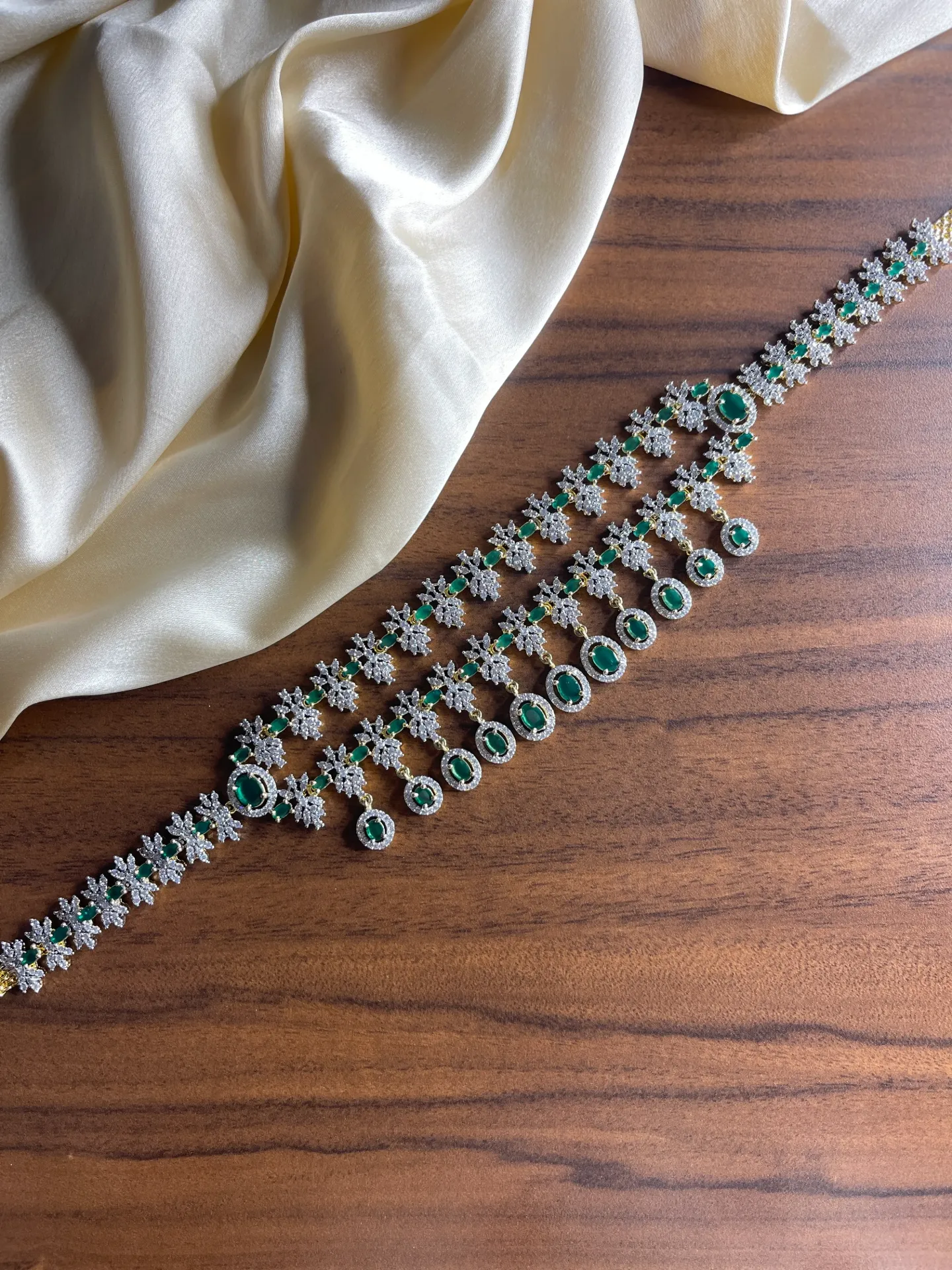 Floral With AD Green Stone Hipchain -HB075