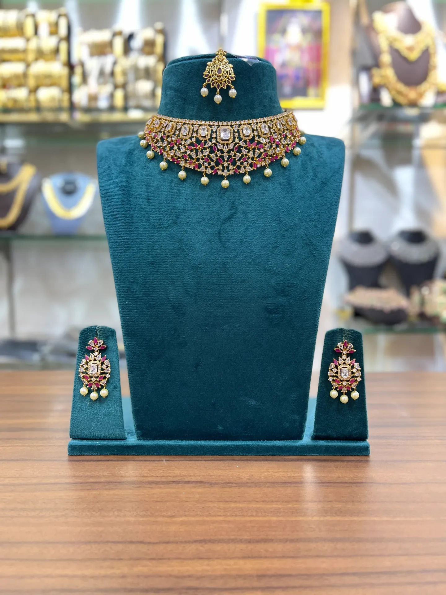 Pink And White Stone Choker Set-CHK019