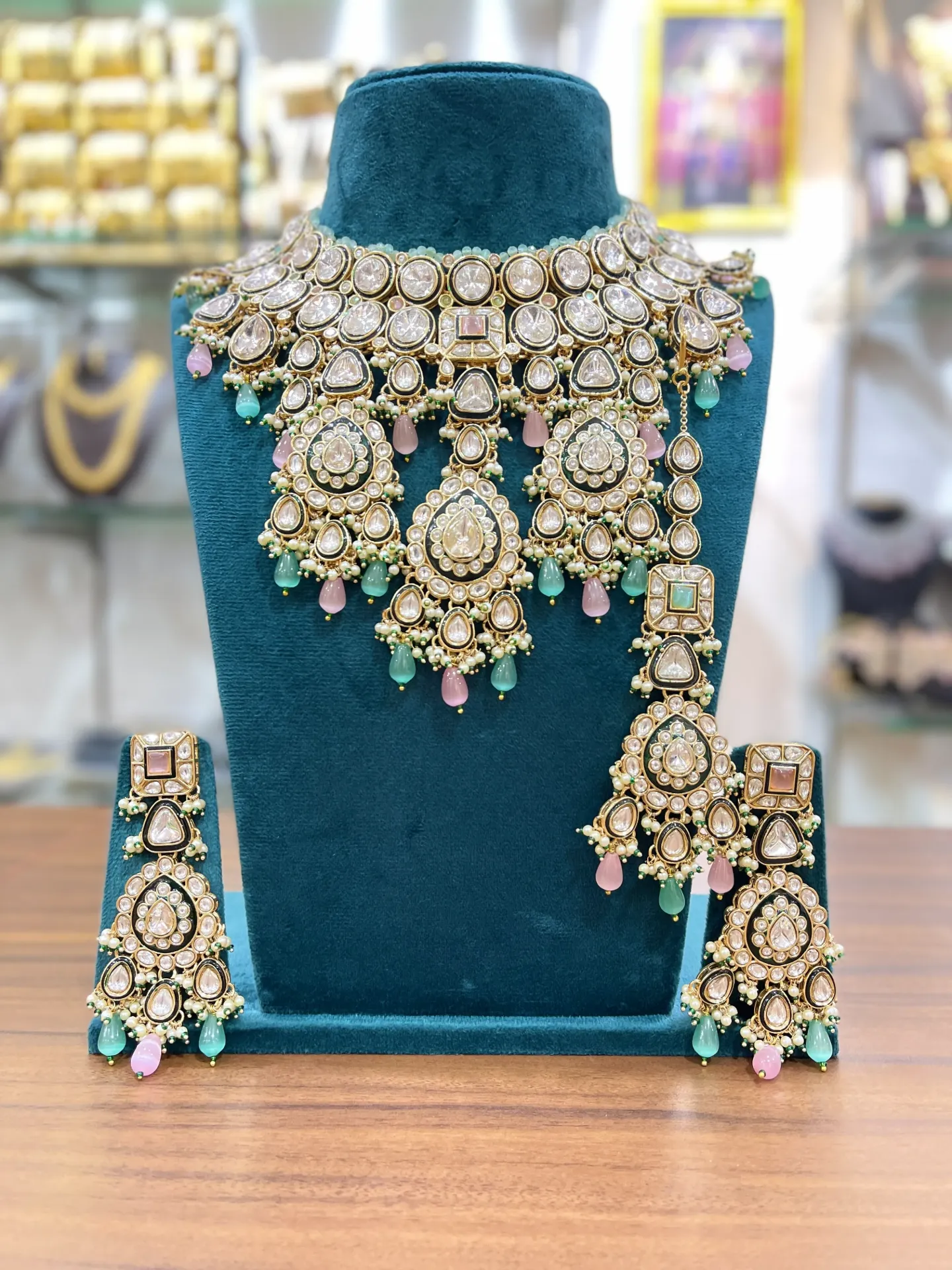 [CHK033] Kundan Stone With Beads Design Choker Set-CHK033