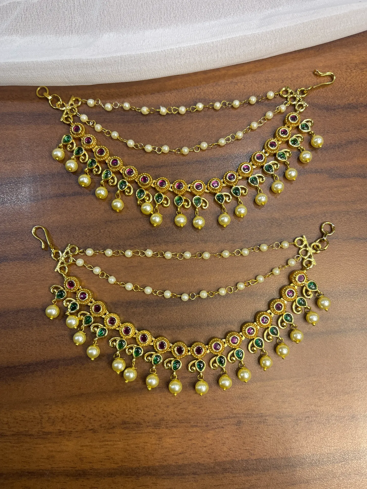 [Maatal11] Gold Plated Red And Pink Stone With White Beads Maatal-M11