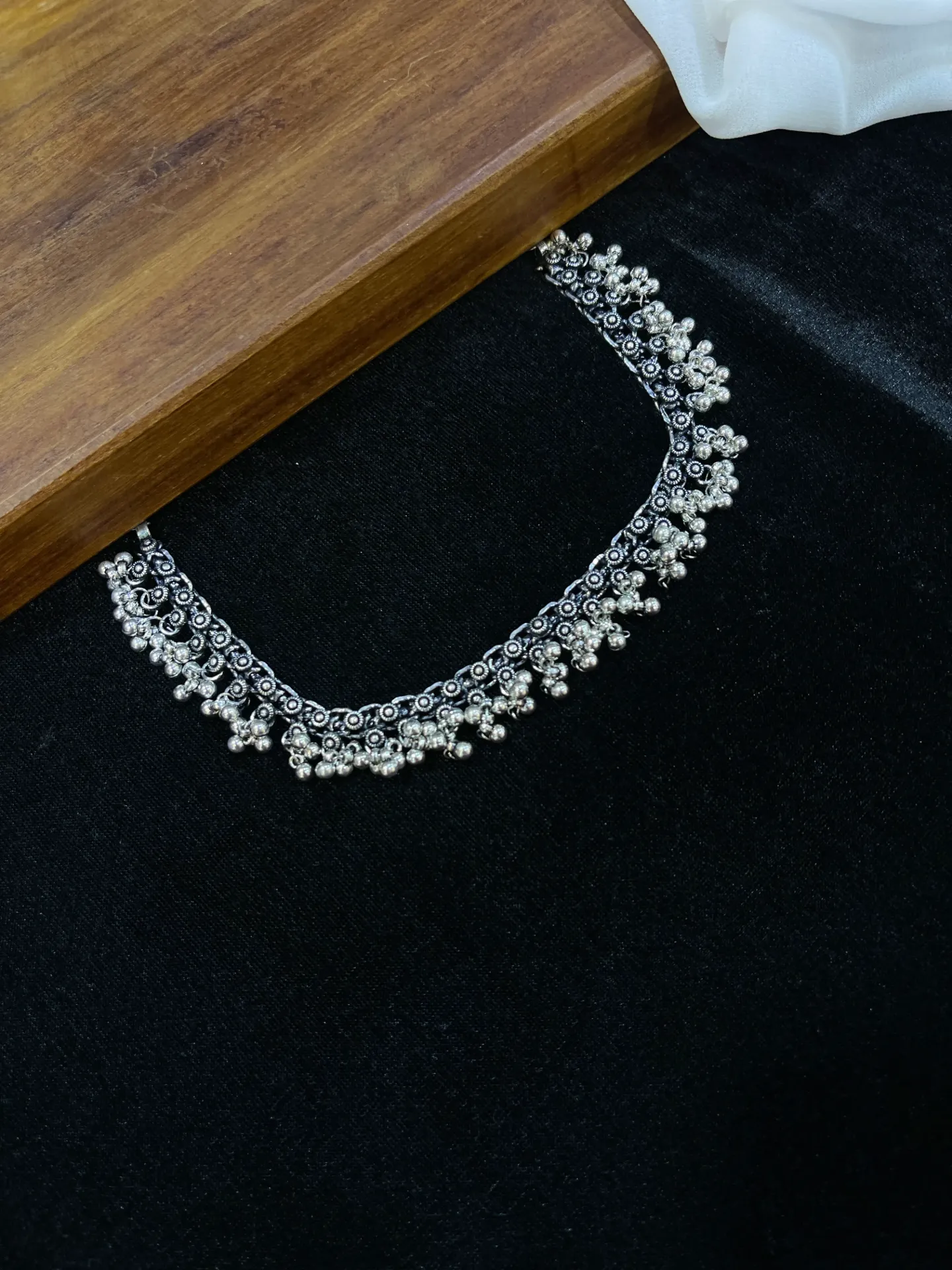 Oxidised Silver Bead Work Necklace B-N07