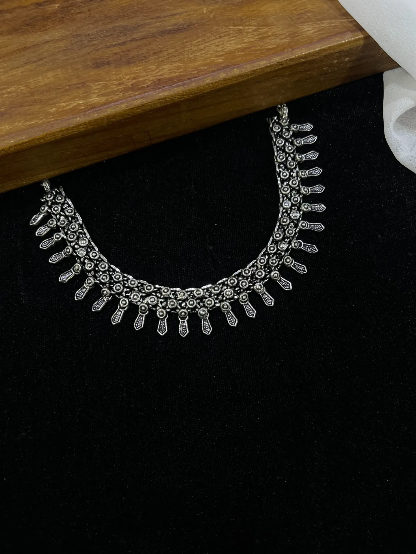 Black Silver Oxidised Necklace -N16