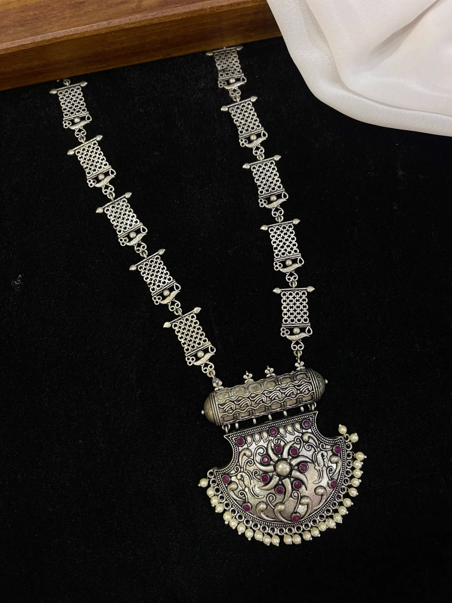 [Necklace22] Pink Stone Oxidised Necklace -N22