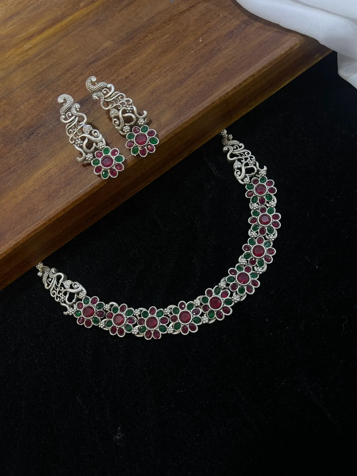 [Necklace31] Floral And Peacock Design Necklace With Earrings-N31